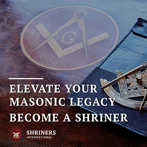 Elevate your masonic legacy, become a Shriner, Free Mason logo