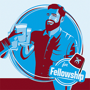 For Fellowship, graphic of a man holding a drink