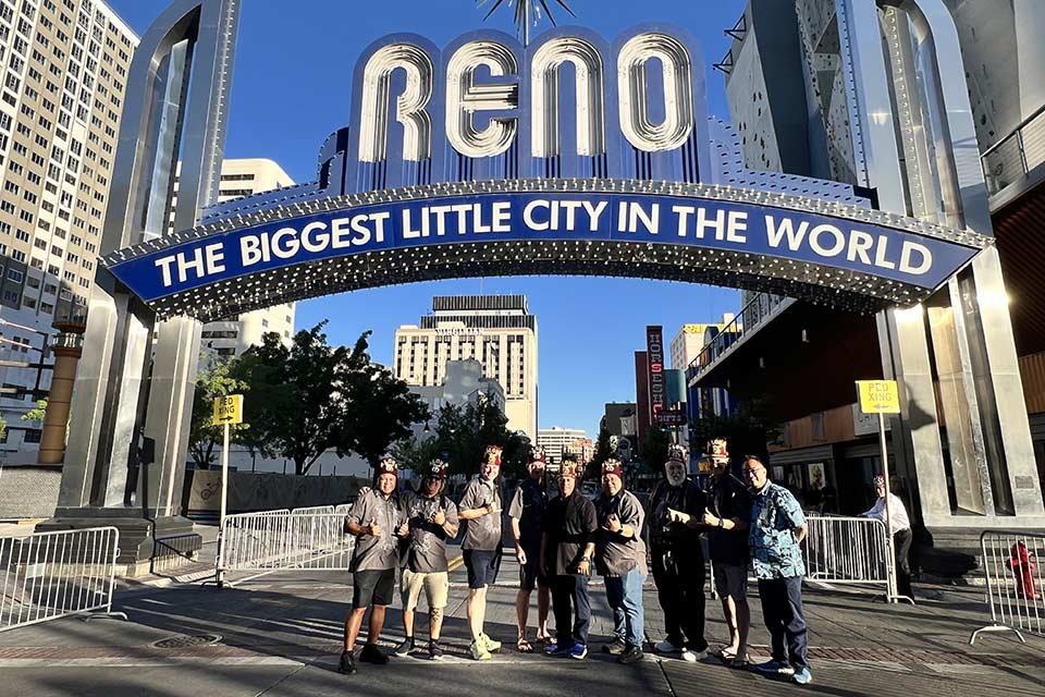 nine Shriners, Reno sign in background, The Biggest Little City in the World